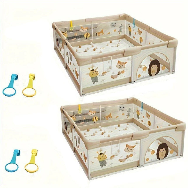 Baby Playpen Large with Animal Print Panels, Infant Playpen for Indoor and Outdoor Play, Toddler Play Yard for Babies (2)