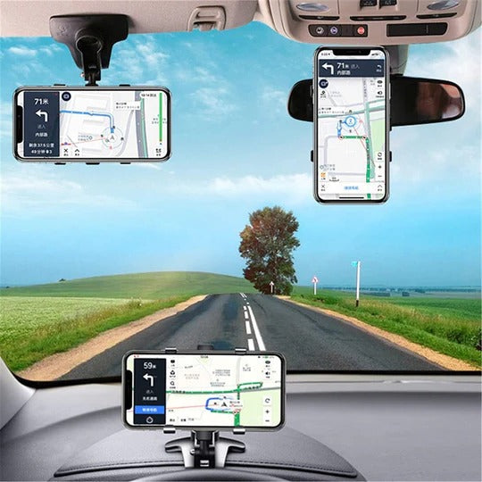 Tuzwa Car Phone Holder Mount – 360° Rotating Phone Mount with 180° Angle Adjustment for Dashboard, Rearview Mirror & Sun Visor