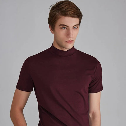 Mens T Shirt Turtleneck, Short Sleeve Mock Turtleneck Shirt – image 4