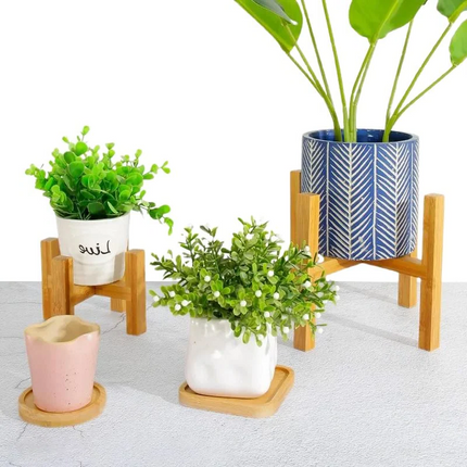 Wooden plant pot trays, sturdy wood stand base for potted plants, indoor and outdoor plant display tray