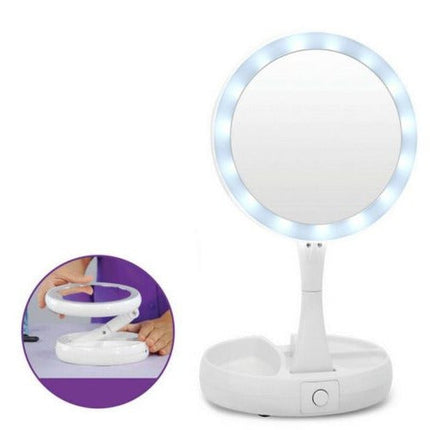 Lighted Vanity Mirror, Foldable Makeup Mirror with Lights, LED Magnifying Mirror with 10x and 1x Lenses