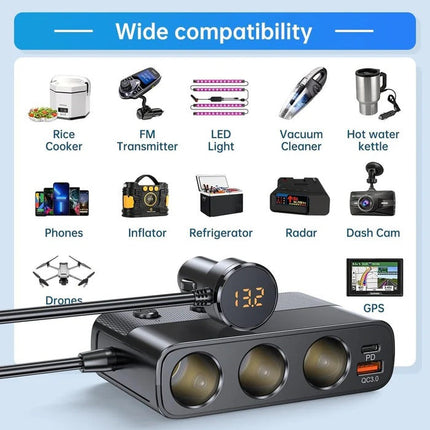 Car Cigarette Lighter Adapter 7 in 1, Car Charging Station with Switches