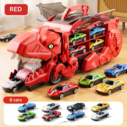 Dinosaur Toy Truck with 8 Cars, Full Playset View – image 10