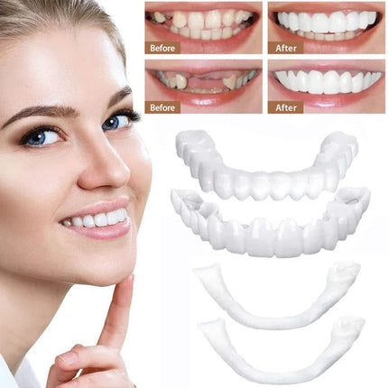 Clip On Veneers for Teeth, Natural White Finish Snap On Tooth Cover, Reusable Cosmetic Smile Set for Photos and Events