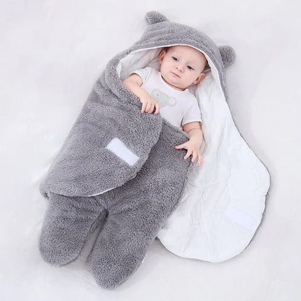 Baby Sleep Sack Fleece with Bear Ears, Hooded Infant Wearable Blanket Swaddle with Snug Fit, Baby Pajamas in 3 Sizes