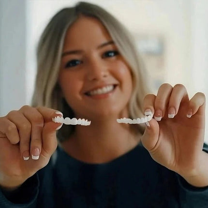 Clip On Veneers for Teeth, Natural White Finish Snap On Tooth Cover, Reusable Cosmetic Smile Set for Photos and Events