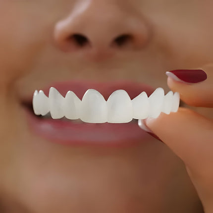 Clip On Veneers for Teeth, Natural White Finish Snap On Tooth Cover, Reusable Cosmetic Smile Set for Photos and Events