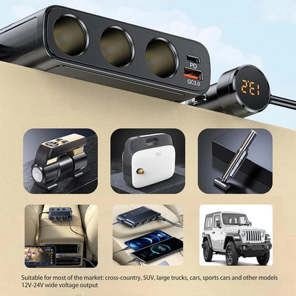 Car Cigarette Lighter Adapter 7 in 1, Car Charging Station with Switches – image 7
