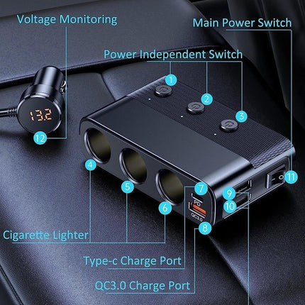 Car Cigarette Lighter Adapter 7 in 1, USB C Car Charger Adapter with Voltage Display – image 8
