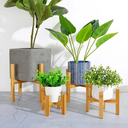 Wooden plant pot trays, sturdy wood stand base for potted plants, indoor and outdoor plant display tray