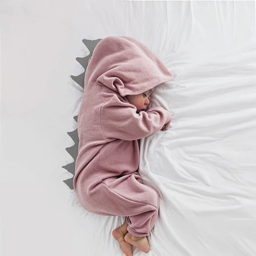 Infant Onesie with Hood, Dinosaur Onesie for Baby in Soft Cotton, Machine Washable Infant Clothing