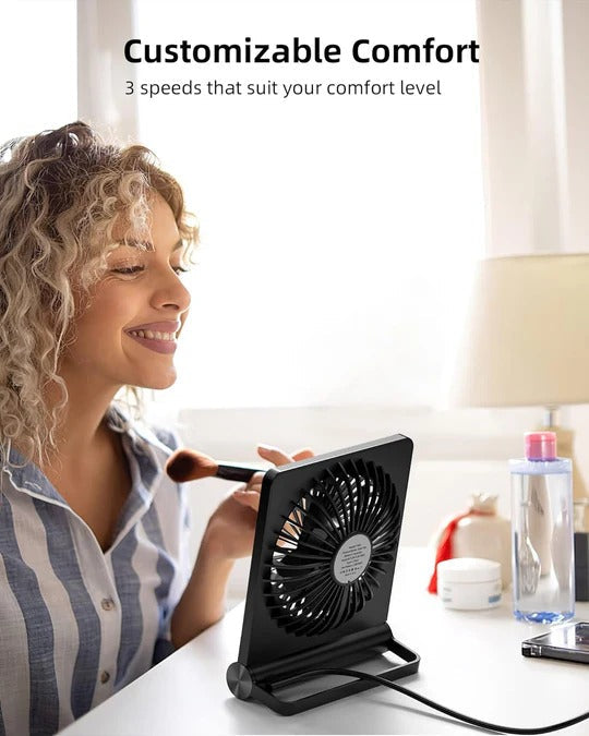Tuzwa Quiet USB Desk Fan – 3-Speed Personal Table Fan with 220° Adjustable Tilt, 30–35 dB Low-Noise Operation & Compact Design