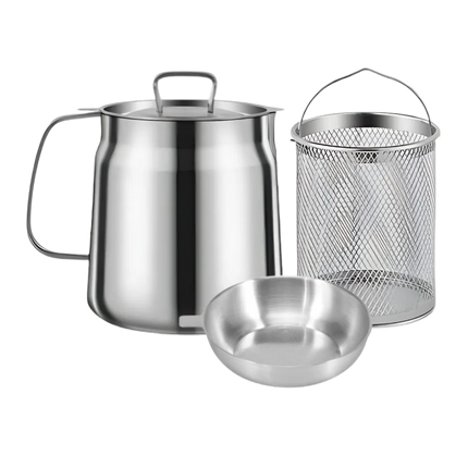 Stainless Steel Pot for Deep Frying, Stainless Steel Deep Fryer with Oil Strainer, Cooking Pot for Fish and Chicken