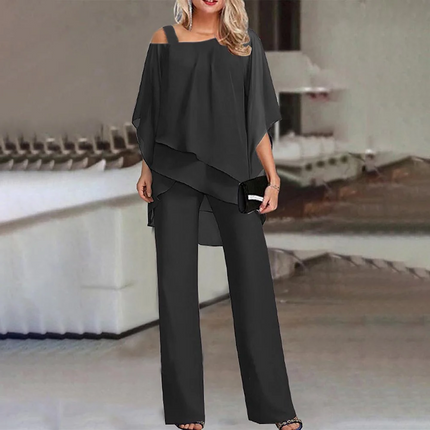 Womens Two Piece Set Cold Shoulder Top and Long Trousers Elegant Business Party Suit Outfit for Women