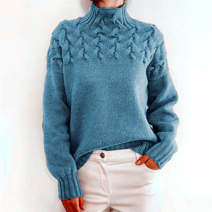 Women's Knitted Turtleneck Sweater, Long Chunky Knit Pullover Jumper, Soft Warm Oversized Winter Top