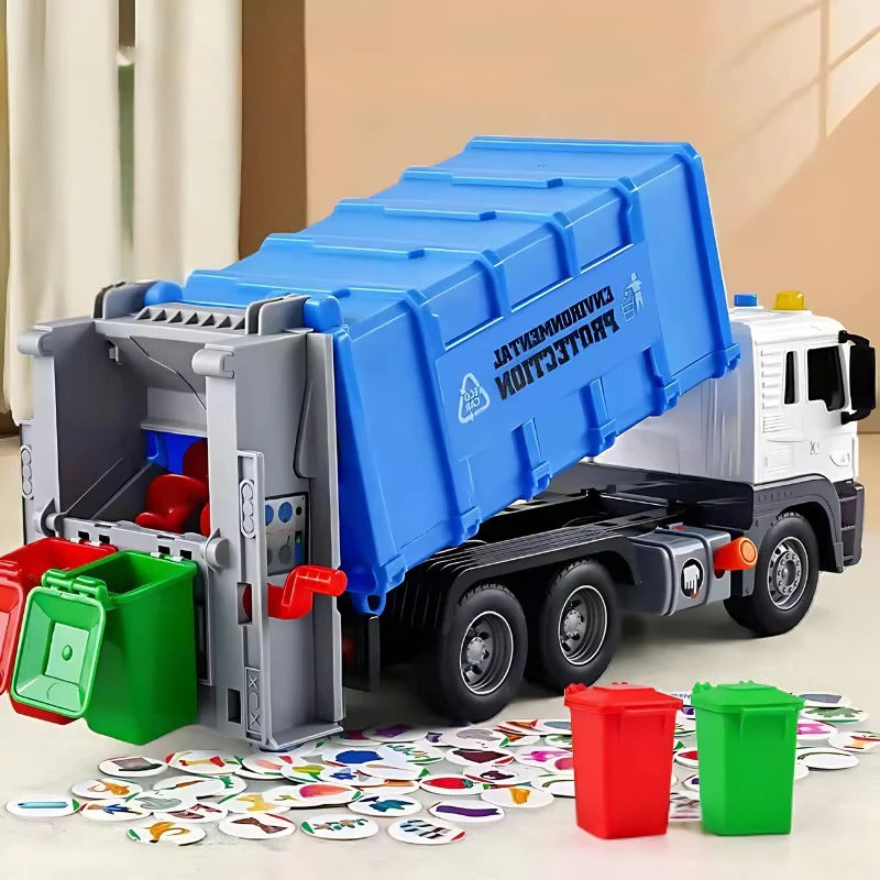 Tuzwa Garbage Truck Toy for Kids – Interactive Trash Truck with Lights, Sounds, Movable Loader & Trash Bin, Ages 3+