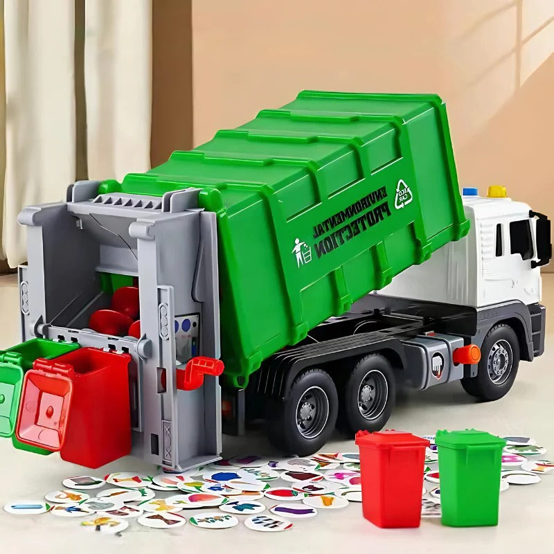 Tuzwa Garbage Truck Toy for Kids – Interactive Trash Truck with Lights, Sounds, Movable Loader & Trash Bin, Ages 3+