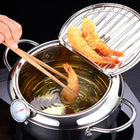 Skillet with Oil Thermometer, Stainless Steel Pan for Tempura, Home Fryer Pan, Stainless Steel Cookware for Deep Frying