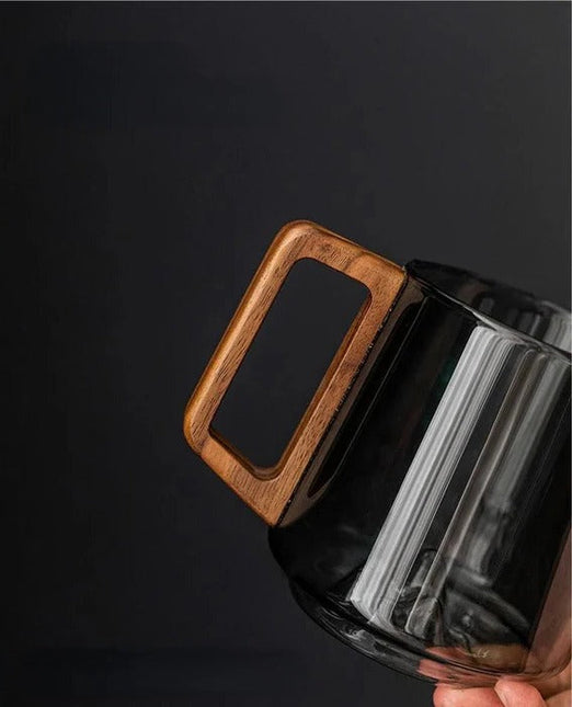 Glass Cup with Wooden Handle, Heat Resistant Glass Tea Cup