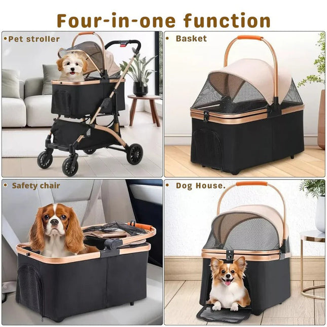 Dog Stroller with Detachable Carrier, Foldable Pet Stroller for Small Dogs