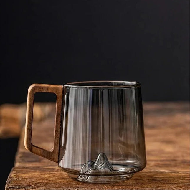 Glass Cup with Wooden Handle, Heat Resistant Glass Tea Cup, Coffee Cup with Handle for Hot and Cold Drinks