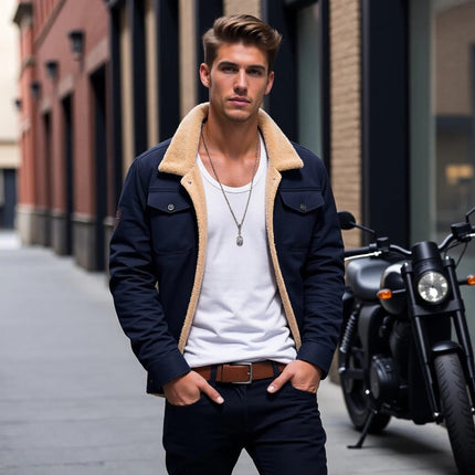Bomber Jacket for Men, Vintage Mens Winter Jacket with Pockets – image 14