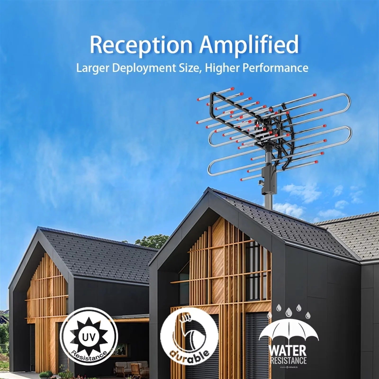 Tuzwa Outdoor TV Antenna – 360° Signal Reception with Dual Frequency, Dual TV Outputs & Weather-Resistant Mounting Design