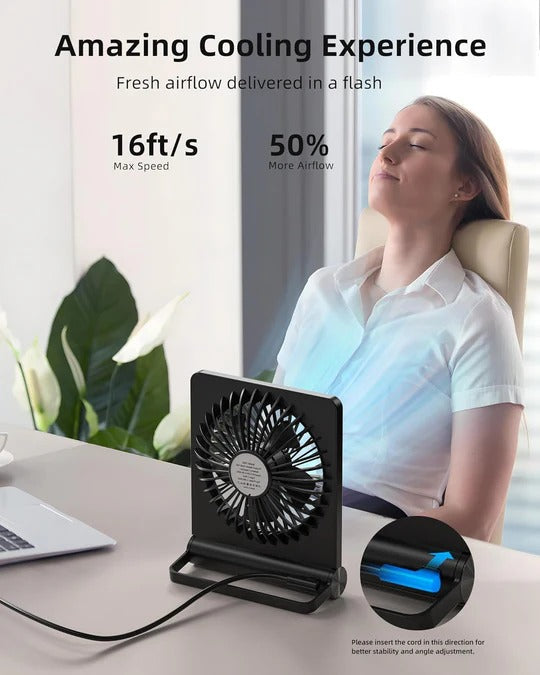 Tuzwa Quiet USB Desk Fan – 3-Speed Personal Table Fan with 220° Adjustable Tilt, 30–35 dB Low-Noise Operation & Compact Design