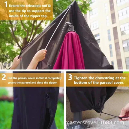 Patio Umbrella Cover with Telescopic Rod, Waterproof Outdoor Umbrella Cover with Zipper for Cantilever Parasols – image 8