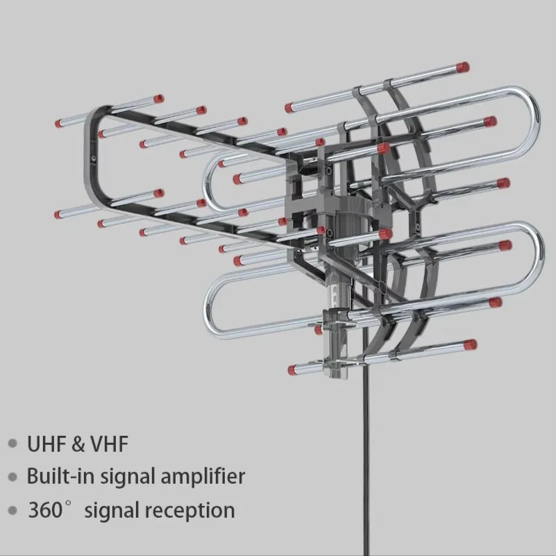 Tuzwa Outdoor TV Antenna – 360° Signal Reception with Dual Frequency, Dual TV Outputs & Weather-Resistant Mounting Design