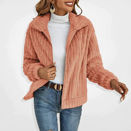 Women's Long Fleece Cardigan, Soft Warm Open Front Cardigan Coat with Stand Collar and Pockets for Winter
