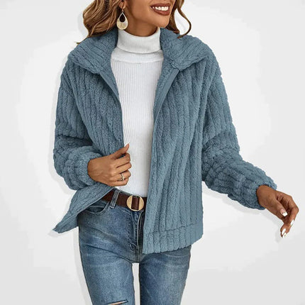Women's Long Fleece Cardigan, Soft Warm Open Front Cardigan Coat with Stand Collar and Pockets for Winter