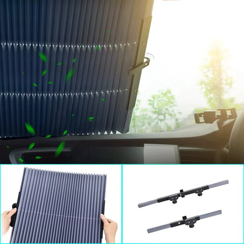 Tuzwa Retractable Windshield Sunshade Set – Adjustable 59–79 in Car Window Shade for Front & Rear Windows, Tool-Free Bracket Mount