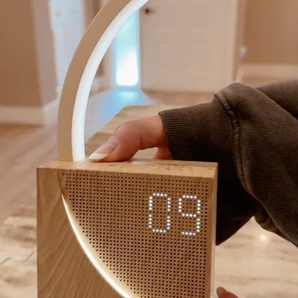 Touch Dimmable Bedside Alarm Clock with USB Port, FM Radio and Wood Finish – image 4