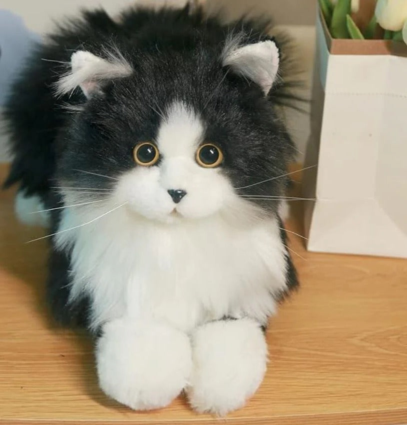 Tuzwa Realistic Plush Cat Toy – Lifelike Black & White Stuffed Cat Companion, Soft Handcrafted Mini Cat Plush, 4.7 Inch