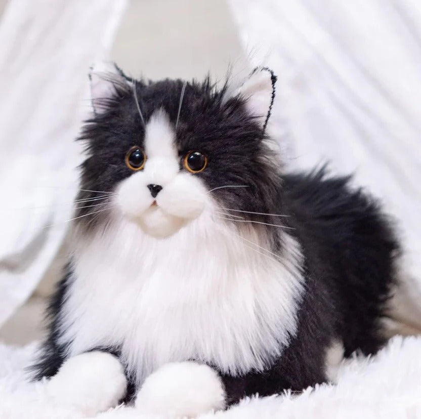 Tuzwa Realistic Plush Cat Toy – Lifelike Black & White Stuffed Cat Companion, Soft Handcrafted Mini Cat Plush, 4.7 Inch