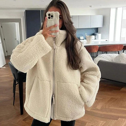 Fleece Jacket for Women, Oversized Zip Up Jacket with Stand Collar, Womens Winter Jacket, Fluffy Winter Coat