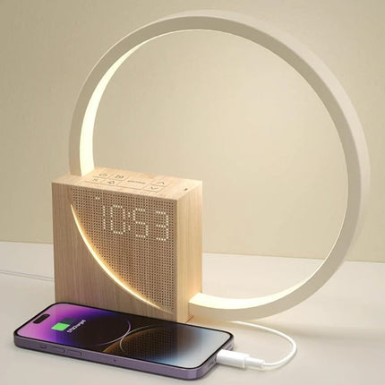 Sunrise Alarm Clock with Phone Charger, FM Radio and Wood Finish