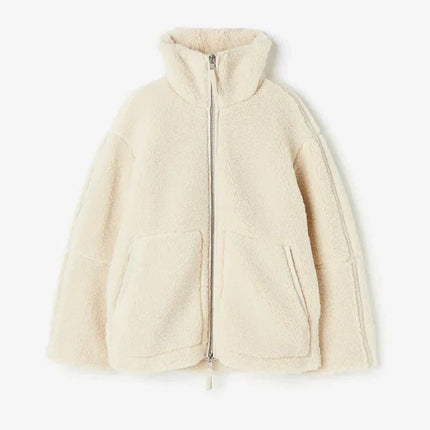 Fleece Jacket for Women, Oversized Zip Up Jacket with Stand Collar