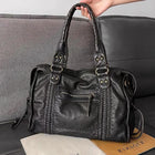 Black Handbag for Classes Vintage PU Leather, Crossbody Bag for Women, Black Shoulder Bag, Laptop Work Bag for