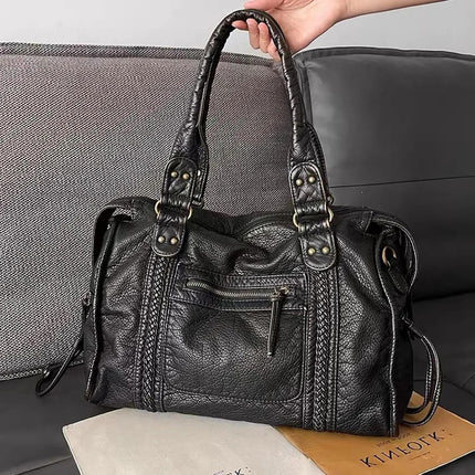 Black Handbag for Classes Vintage PU Leather, Crossbody Bag for Women, Black Shoulder Bag, Laptop Work Bag for