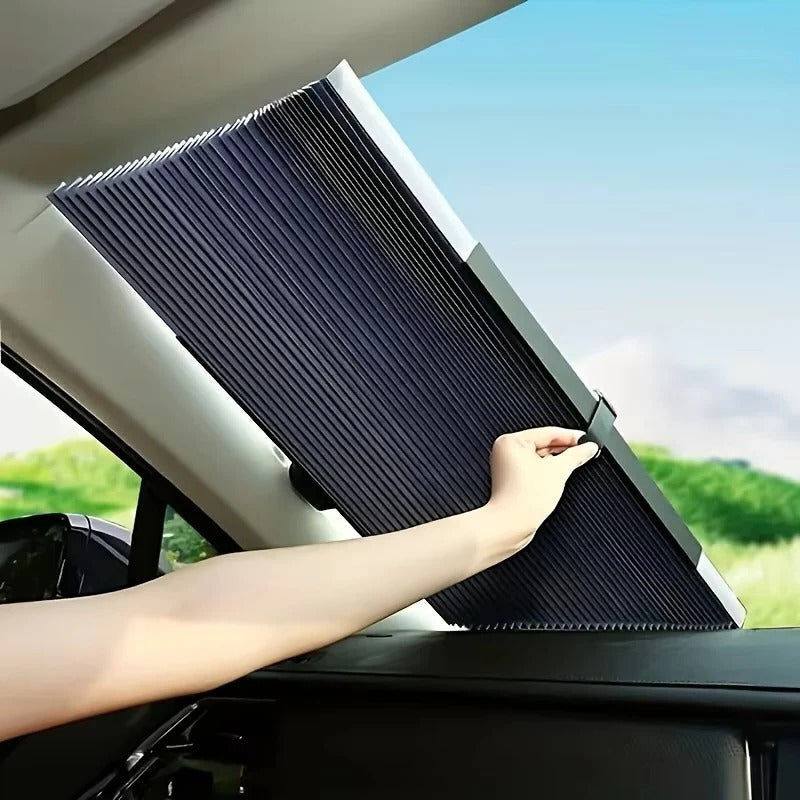 Tuzwa Retractable Windshield Sunshade Set – Adjustable 59–79 in Car Window Shade for Front & Rear Windows, Tool-Free Bracket Mount