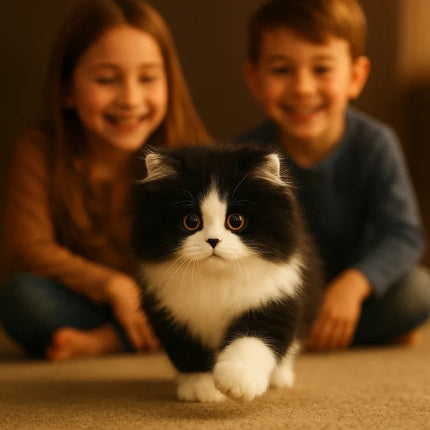 Cat Plushie, Realistic Stuffed Cat Toy, Black and White Cat Stuffed Animal Toy