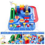 Tuzwa Mechanical Car Track Toy – Interactive Vehicle Adventure Game with Manual Levers, Buttons & Multi-Zone Tabletop Track