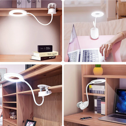 Rechargeable clip on LED desk lamp, wireless dimmable reading light for bed, study and camping, 25 hours