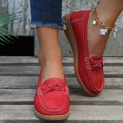 Women's soft leather slip on loafers, wide toe box walking shoes with non slip sole, US sizes 4 to 10