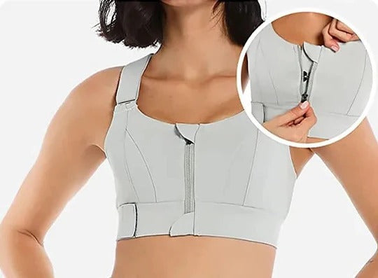 Tuzwa High Support Sports Bra – Front Zip Workout Bra with Adjustable Shoulder Straps & Structured Secure Fit for Exercise, Walking & Daily Wear