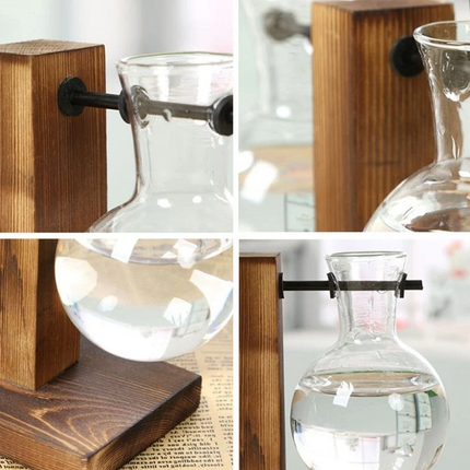 Wooden frame hydroponic plant vase, soil free water planter for indoor wall display, Type A, Type B, Type C
