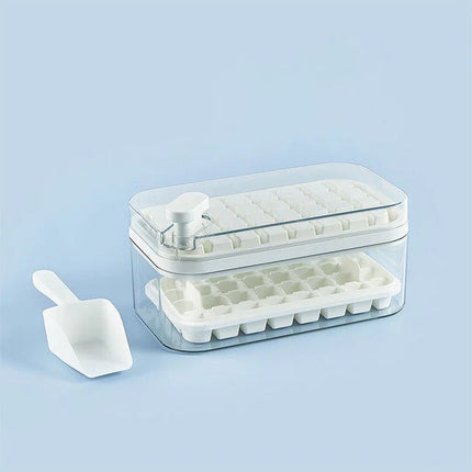 Ice Cube Tray with Container and Ice Scoop, One Click Release Ice Tray for Freezer and Drinks