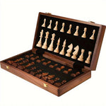 Tuzwa Wooden Chess Set – 15.7" Solid Wood Chess Board with 34 Carved Pieces, 2 Extra Pieces & Classic Tabletop Design